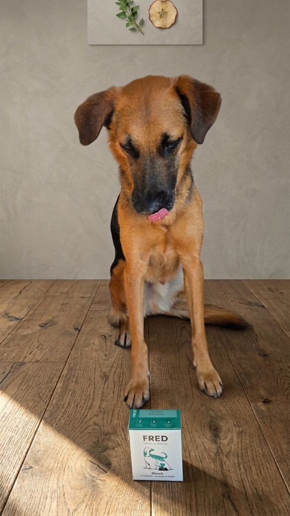 Uno mit FRED Nassfutter von Fred & Felia beim Testessen